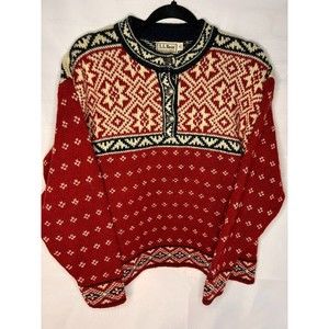 LL Bean Womens Medium Sweater Red/Blue 85% Wool